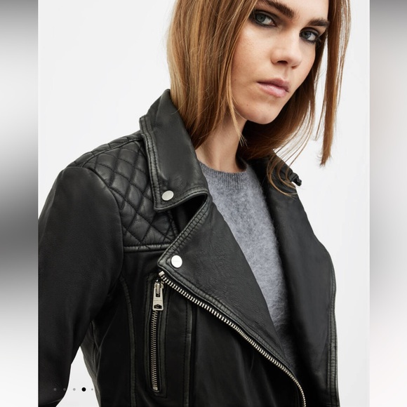All Saints Cargo Distressed Leather Biker Jacket - Picture 5 of 16